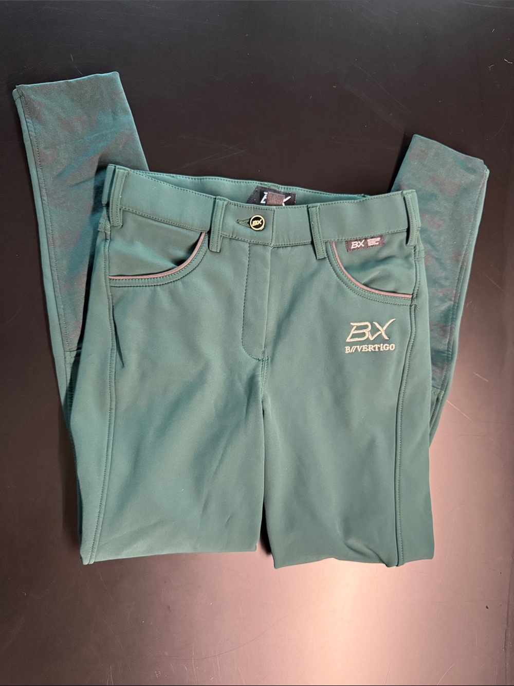 B//Vertigo Insulated Teal Green Knee Patch Riding Breeches - Sz US 24